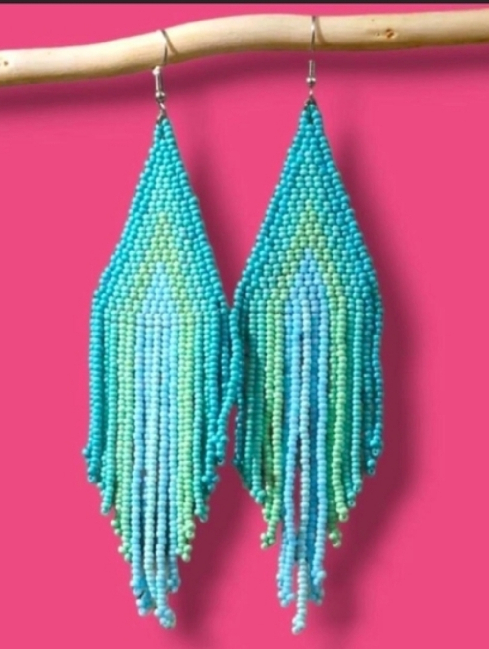 Handcrafted Turquoise & Aqua Beaded Fringe Earrings - Women Jewelry